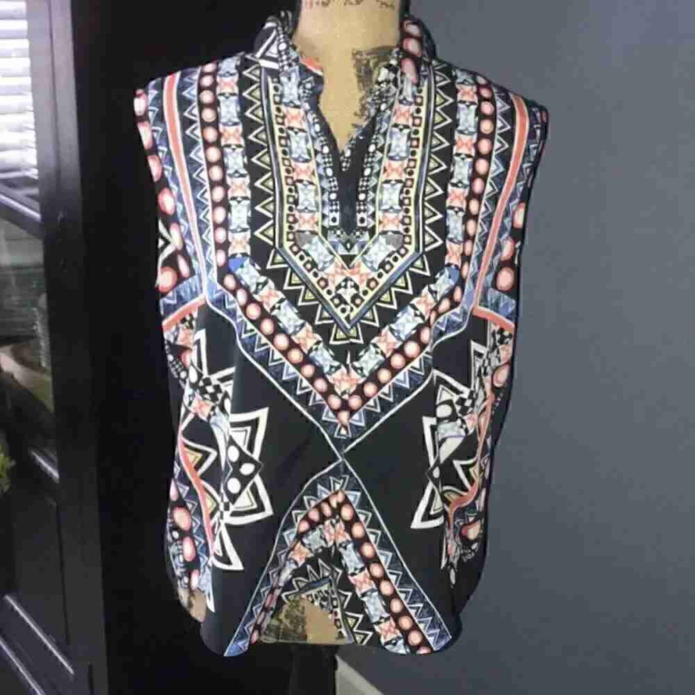Geometric Patterned Black and Pink Women's Top